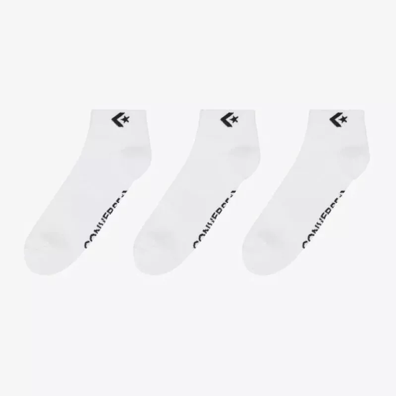 CONVERSE - שלישיית גרבי קווטר קצר בצבע לבן