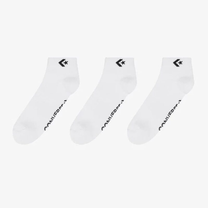 CONVERSE - שלישיית גרבי קווטר קצר בצבע לבן