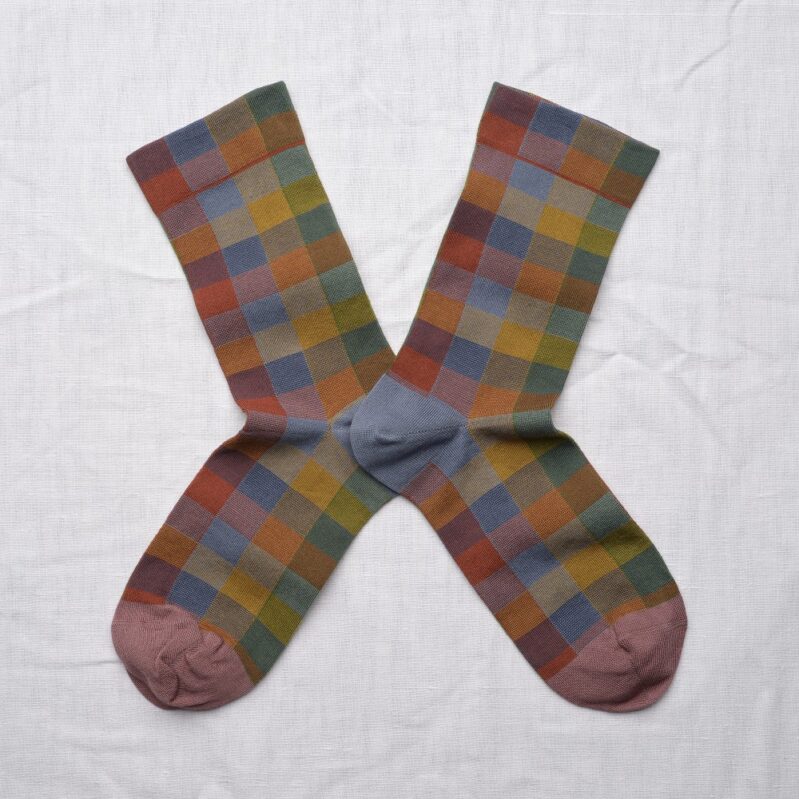BO701 | גרבי בון מייסון דגם Blue-Grey Plaid