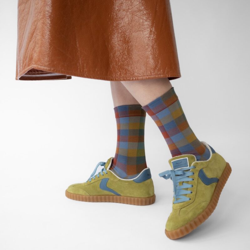 BO701 | גרבי בון מייסון דגם Blue-Grey Plaid
