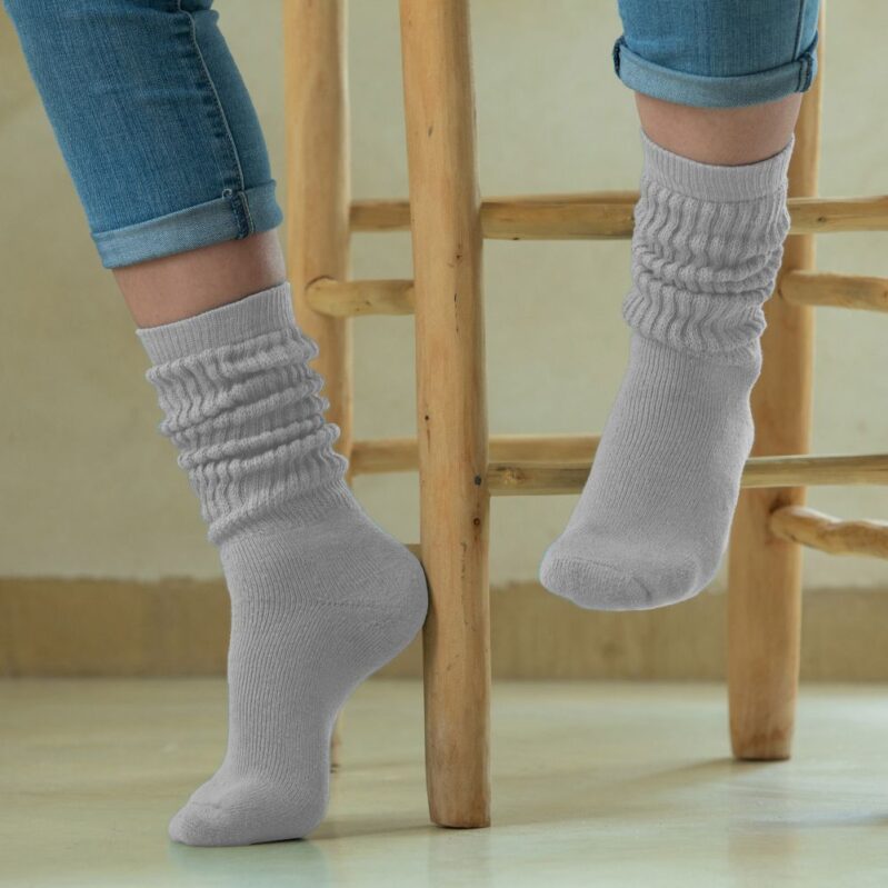 גרבי חותלות כותנה עבה צבע אפור בהיר