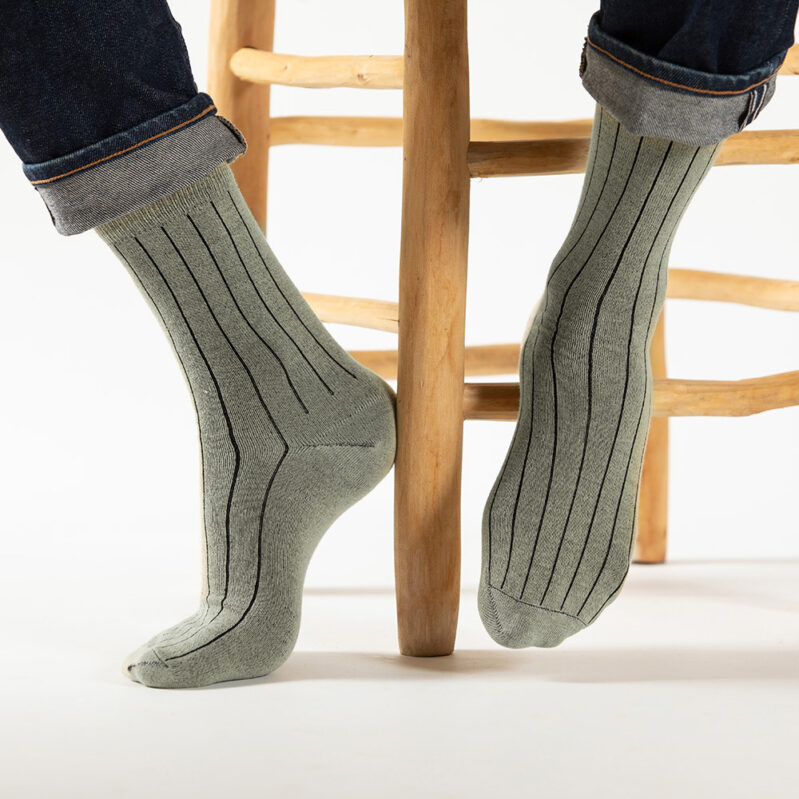 גרבי ריב גברים - צבע ירוק מרווה