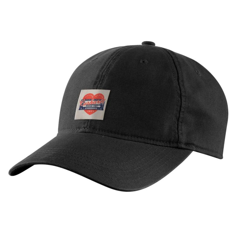 107401 | כובע מצחייה מקנבס עם פאטצ' לוגו לב מלפנים  צבע שחור